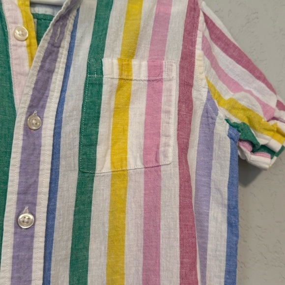Kid's Gap Pastel Rainbow Striped Short Sleeve Button Down Casual Shirt - Picture 4 of 9